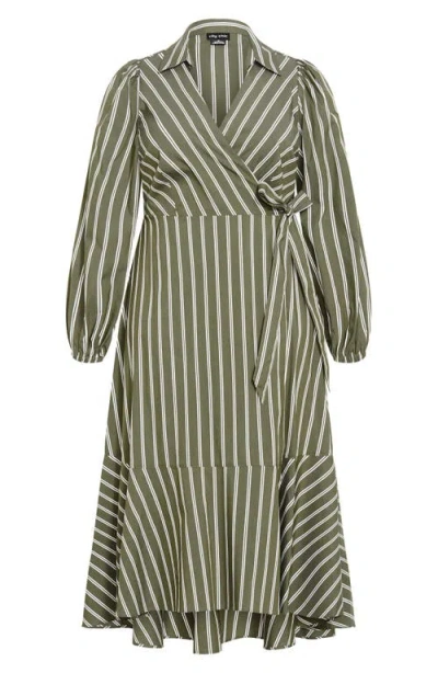 City Chic Brynn Stripe Long Sleeve Cotton Blend Dress In Multi