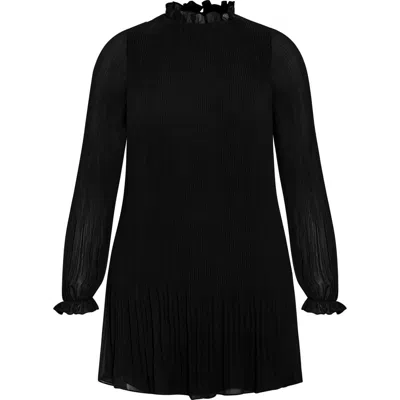 City Chic Solana Ruffle Long Sleeve Plissé Minidress In Multi
