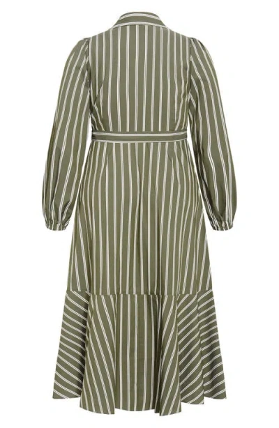 City Chic Brynn Stripe Long Sleeve Cotton Blend Dress In Multi