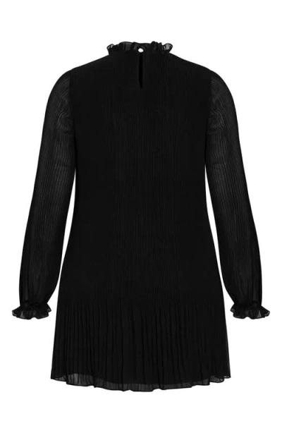 City Chic Solana Ruffle Long Sleeve Plissé Minidress In Multi