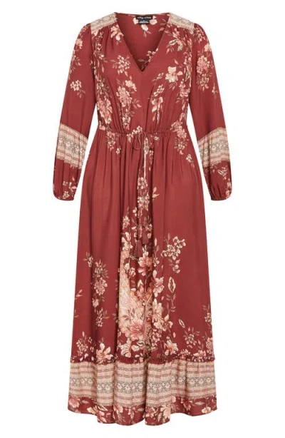 City Chic Destiny Placed Print Long Sleeve Maxi Dress In Multi