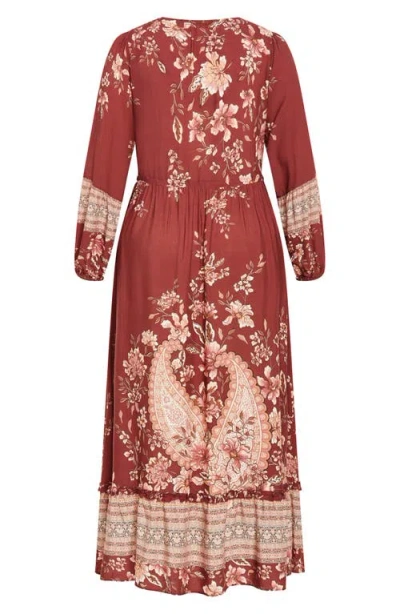 City Chic Destiny Placed Print Long Sleeve Maxi Dress In Multi