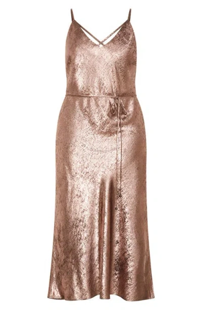 City Chic Mariam Metallic Midi Dress In Gold