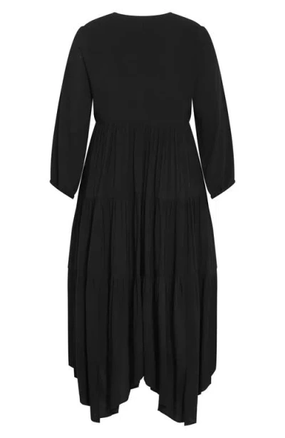 City Chic Divine Grace Long Sleeve Handkerchief Hem Dress In Black