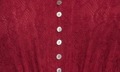 City Chic Dulce Lace Detail Long Sleeve Maxi Dress In Red