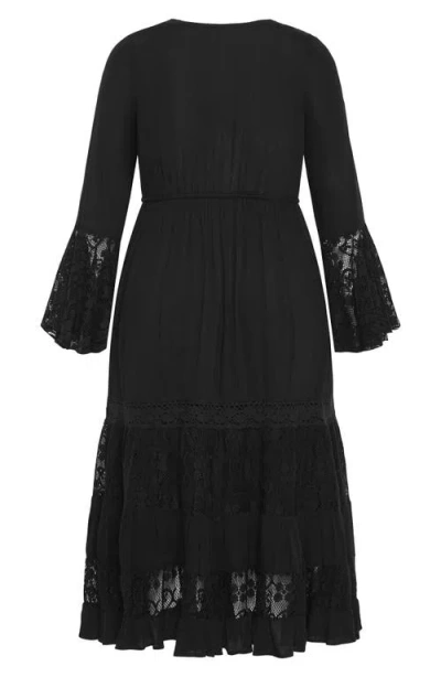 City Chic Dulce Lace Detail Long Sleeve Maxi Dress In Black