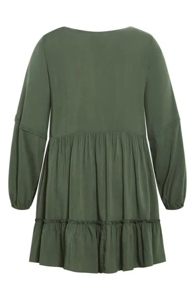 City Chic Mira Long Sleeve Tiered Minidress In Green