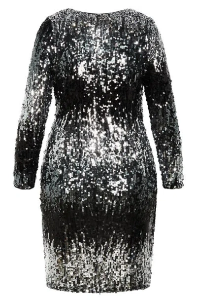 City Chic Arielle Long Sleeve Sequin Wrap Front Dress In Multi
