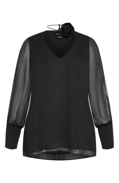 City Chic Lakelynn Rosette Top In Black