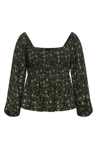 City Chic Monroe Smocked Top In Green