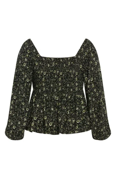 City Chic Monroe Smocked Top In Green