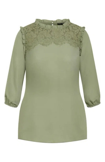 City Chic Katie Lace Yoke Top In Animal Print