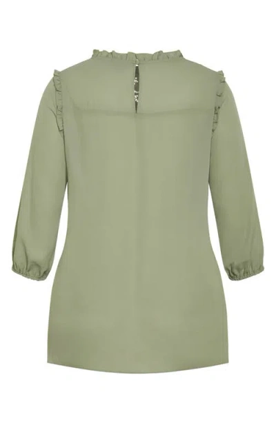 City Chic Katie Lace Yoke Top In Animal Print