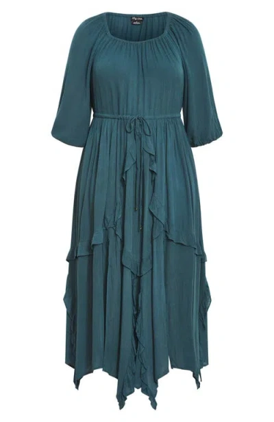 City Chic Zayne Handkerchief Hem Dress In Blue