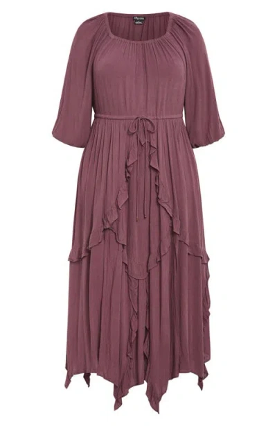 City Chic Zayne Handkerchief Hem Dress In Purple