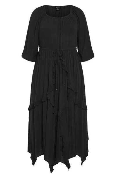 City Chic Zayne Handkerchief Hem Dress In Black