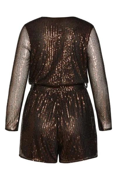 City Chic Long Sleeve Sequin Romper In Multi