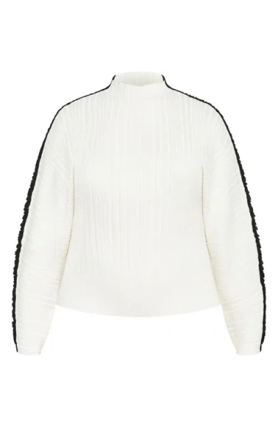City Chic Miranda Funnel Neck Sweater In White