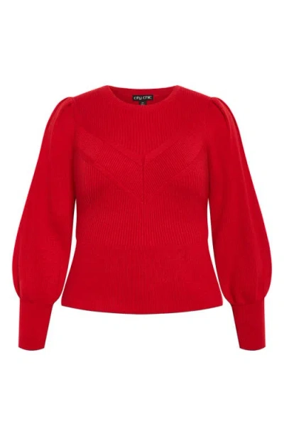 City Chic Jojo Rib Sweater In Red