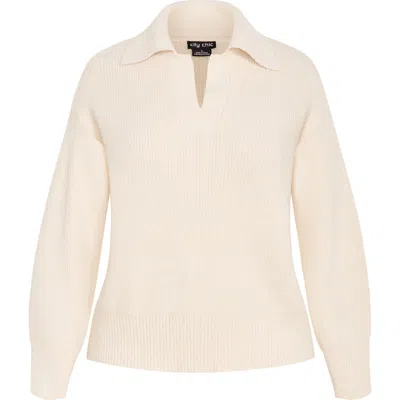 City Chic Opal Spread Collar Sweater In Neutral