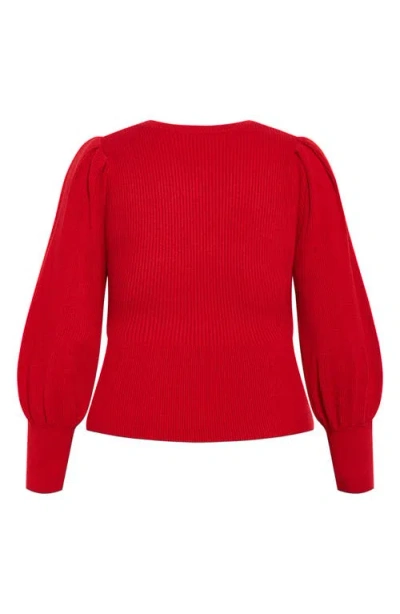 City Chic Jojo Rib Sweater In Red