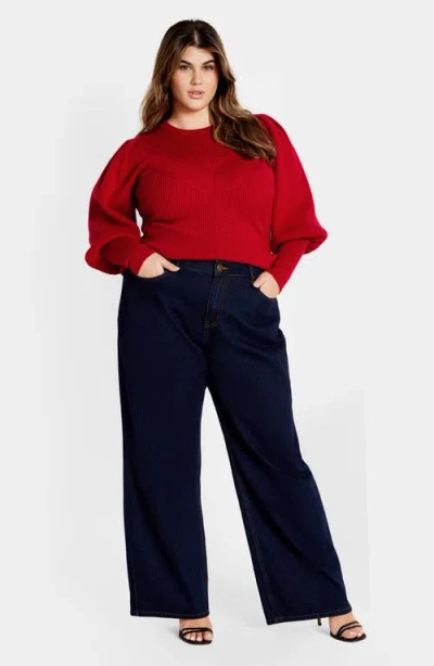 City Chic Jojo Rib Sweater In Red