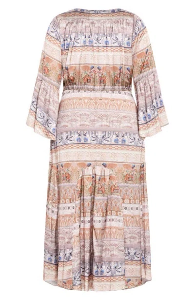 City Chic Nile Tie Front Long Sleeve Maxi Dress In Multi