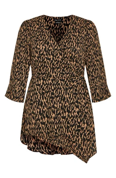 City Chic Jemma Leopard Print Wrap Tunic Top In Burgundy