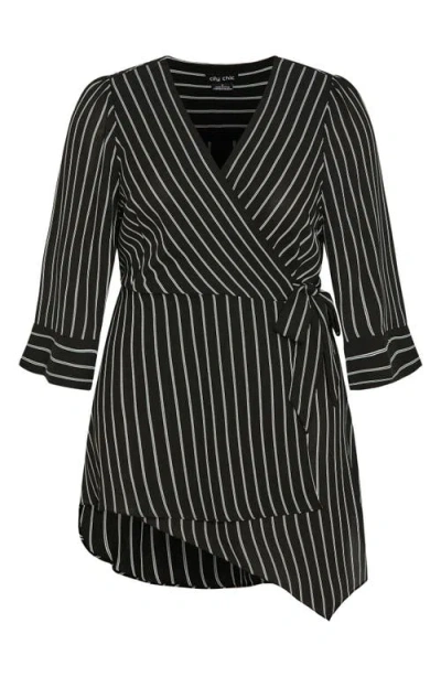 City Chic Jemma Leopard Print Wrap Tunic Top In Black