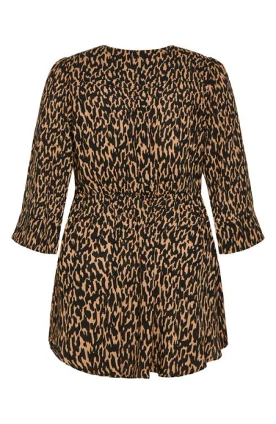 City Chic Jemma Leopard Print Wrap Tunic Top In Burgundy