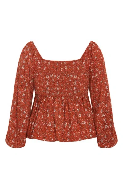 City Chic Monroe Smocked Top In Orange