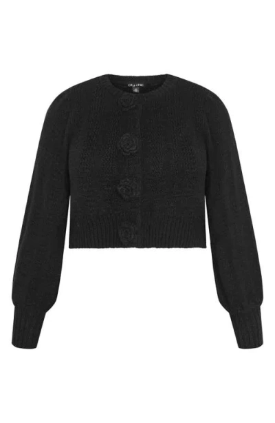City Chic Winnie Crop Cardigan In Black