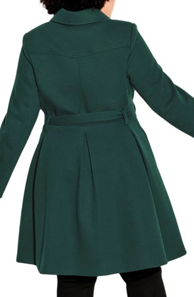 City Chic Rosemary Faux Fur Collar Coat In Green