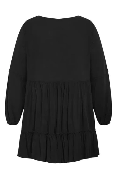 City Chic Mira Long Sleeve Tiered Minidress In Black