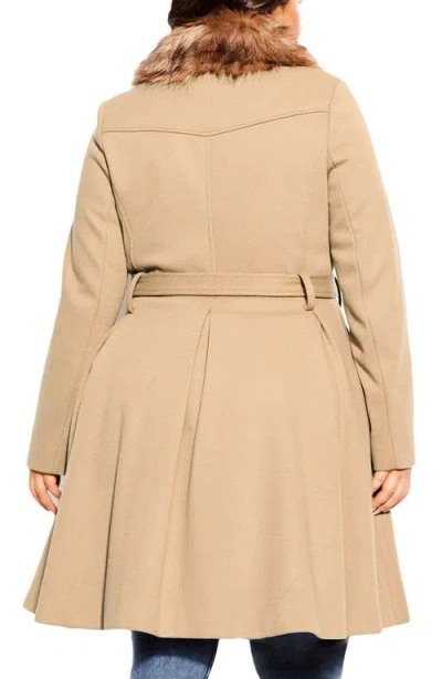 City Chic Rosemary Faux Fur Collar Coat In Neutral