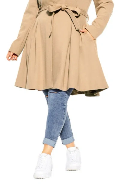 City Chic Rosemary Faux Fur Collar Coat In Neutral