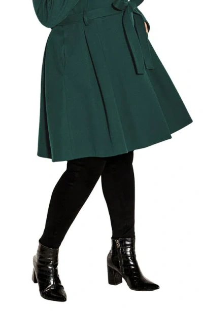 City Chic Rosemary Faux Fur Collar Coat In Green
