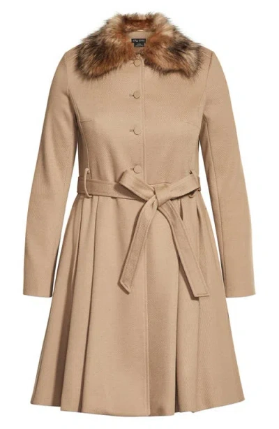 City Chic Rosemary Faux Fur Collar Coat In Neutral