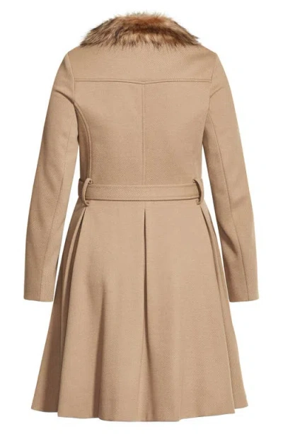 City Chic Rosemary Faux Fur Collar Coat In Neutral