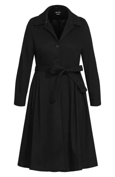 City Chic Rosemary Faux Fur Collar Coat In Black