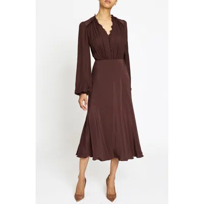 Santorelli Amal Silk Long Sleeve Fit And Flare Midi Dress In Brown