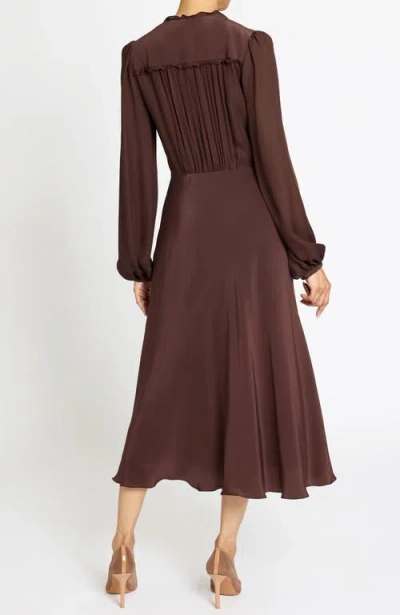 Santorelli Amal Silk Long Sleeve Fit And Flare Midi Dress In Brown