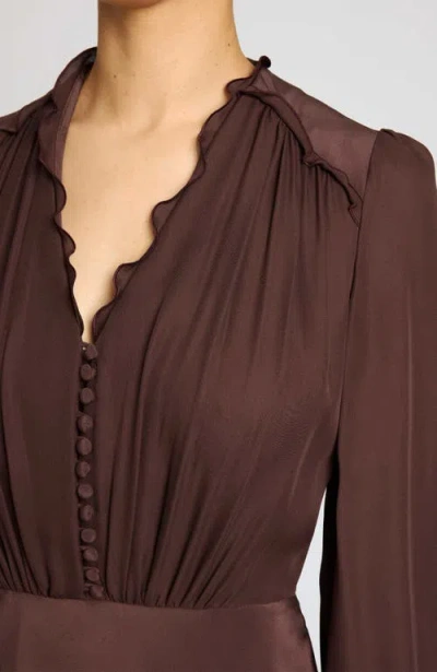 Santorelli Amal Silk Long Sleeve Fit And Flare Midi Dress In Brown