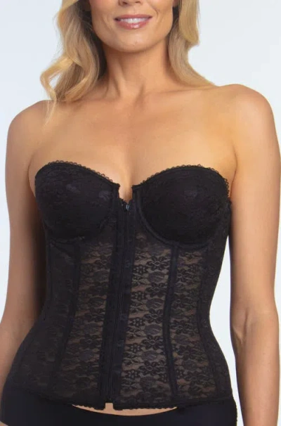 Dominique Intimates Francesca Lace Strapless Front Closure Longline Bridal Bra In Black