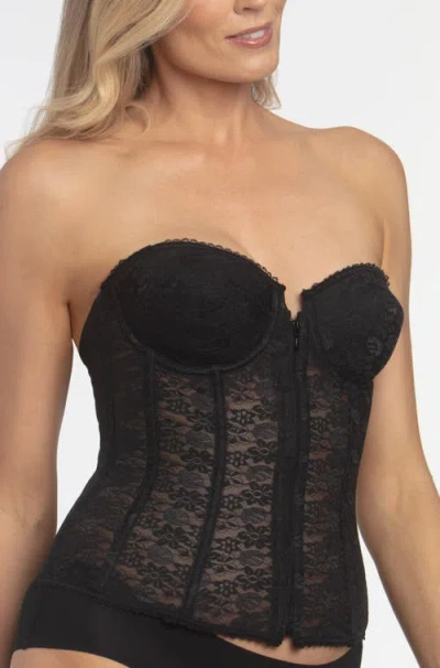Dominique Intimates Francesca Lace Strapless Front Closure Longline Bridal Bra In Black