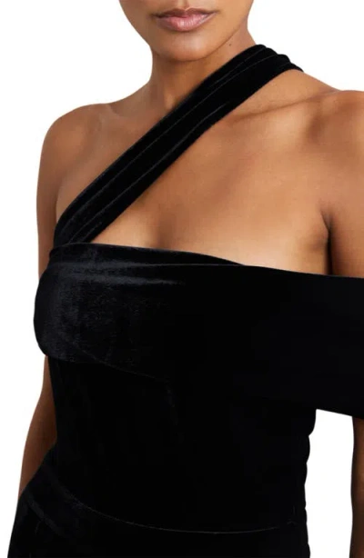 Reiss Black Velvet One-shoulder Wide-leg Jumpsuit In Black