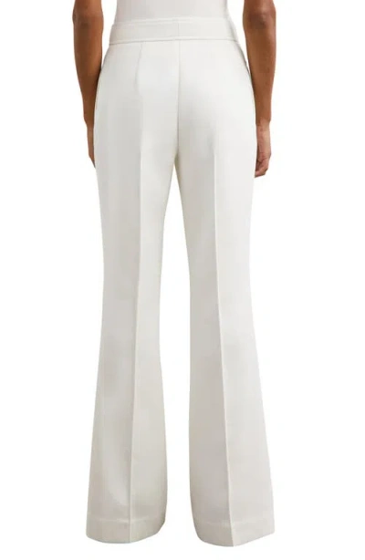 Reiss White Twill Button-tab Flared Trousers With Wool In White