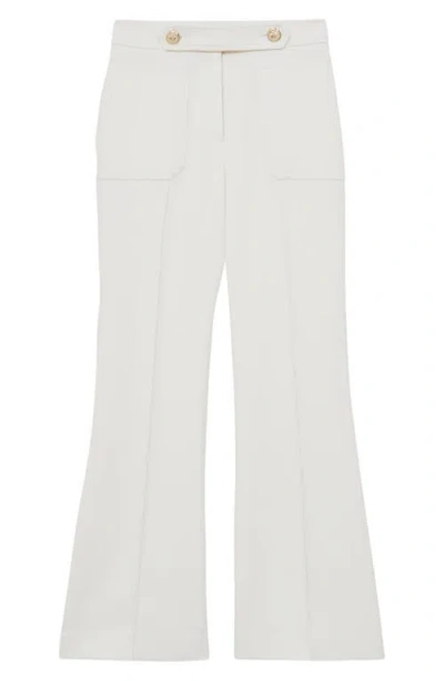 Reiss White Twill Button-tab Flared Trousers With Wool In White