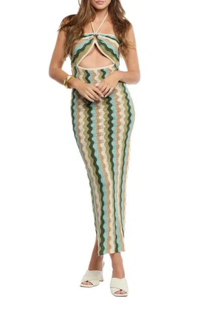 Capittana Poppy Green Crochet Cover-up Dress In Multi