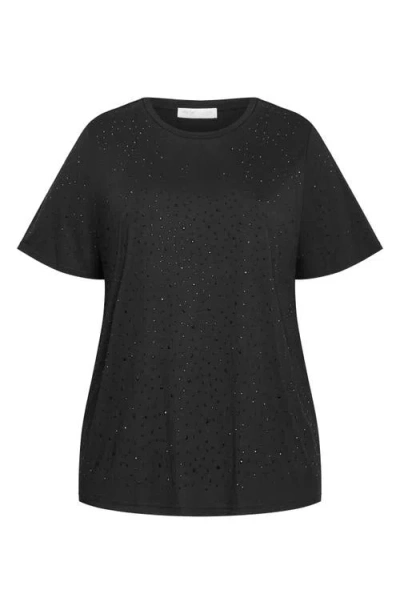 City Chic Blinged Up Embellished T-shirt In Black